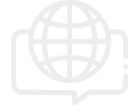 Global consulting icon with world map and speech bubble