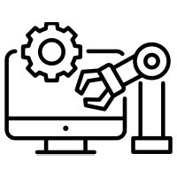 Efficiency icon with gear and robot arm