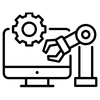 Efficiency icon with gear and robot arm